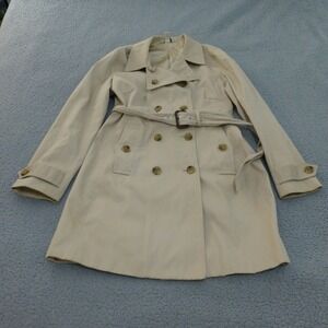 VTG Banana Republic Trench Coat Women Large Beige Classic Double Breasted Belted